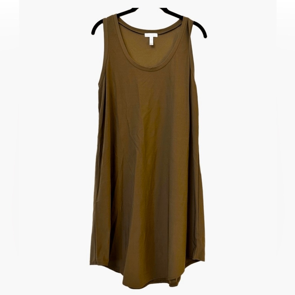 Leith Racerback Sleeveless Scoop Neck Jersey Knit Tank Mini Dress Brown Large.